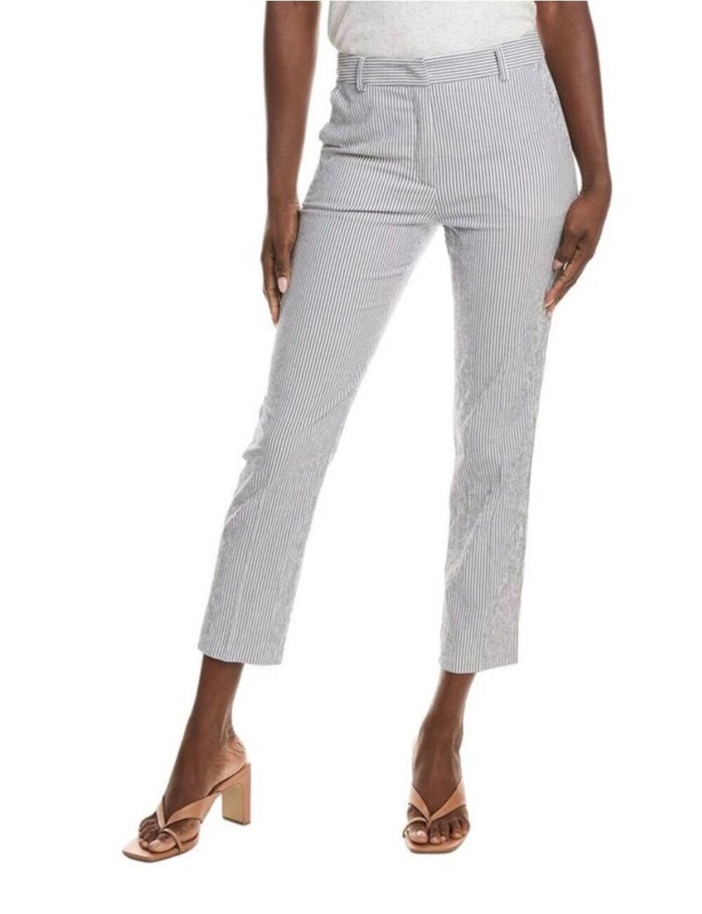 Weekend Max Mara Cropped Cigarette Pants Seersucker Blue White Stripe Women's 8